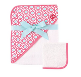 Aqua and Pink Hooded Bath or Pool Towel, Monogrammable