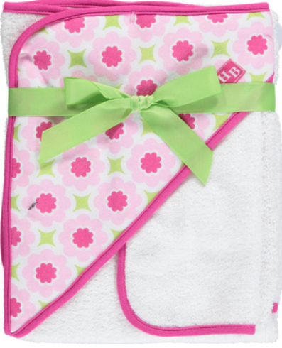 Pink and Green Hooded Bath or Pool Towel, Monogrammable