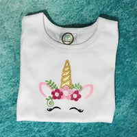 Unicorn with a golden horn shirt for little girl and/or her doll