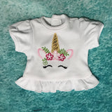 Unicorn with a golden horn shirt for little girl and/or her doll