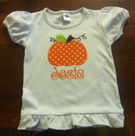 Pumpkin short sleeve shirt, applique and personalized.