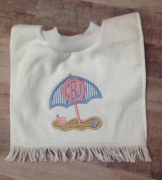 Beach monogrammed Bib....Pink & Blue