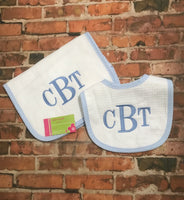 Seersucker Bib and Burp Cloth Set