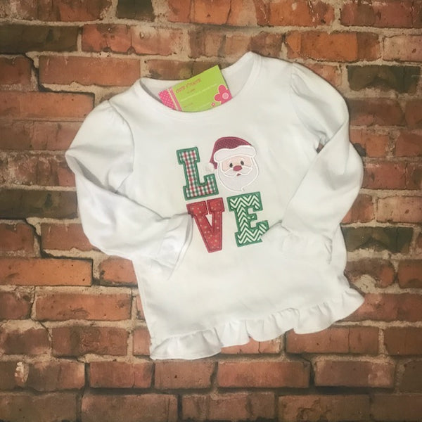 LOVE Santa long sleeve shirt, applique